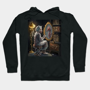 watercolor seahorse in mirror of old wolf woman Hoodie